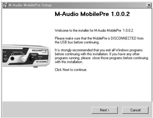 M-AUDIO MOBILEPRE USB - Installation sous Windows ME - 2