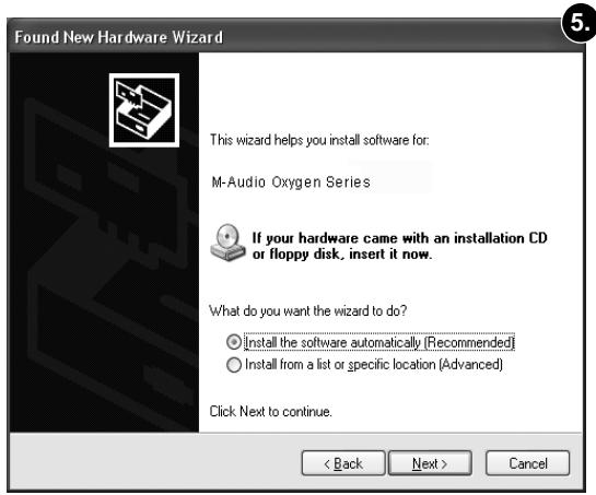 M-AUDIO OXYGEN 49 (BLUE) - Instructions d'installation pour les utilisateurs sous Windows XP et Vista - 5