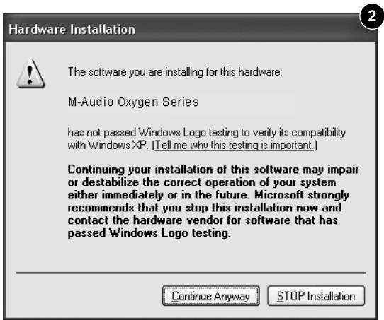 M-AUDIO OXYGEN 49 (BLUE) - Instructions d'installation pour les utilisateurs sous Windows XP et Vista - 2