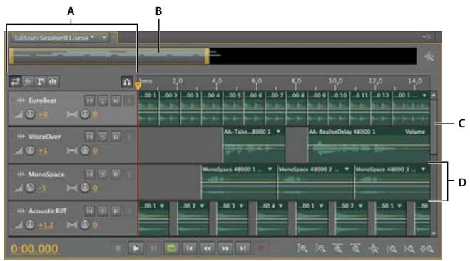 ADOBE AUDITION CS5.5 - Modification de sessions multipistes dans le panneau Editeur et dans le mélangeur - 1