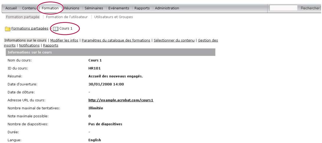 ADOBE CONNECT PRO 7.5 - Affichage d'informations sur le cours - 1