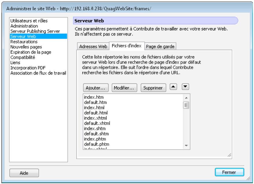 ADOBE CONTRIBUTE CS4 - Ajout de noms de fichiers de pages d'index - 1