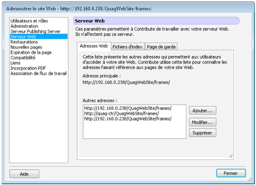 ADOBE CONTRIBUTE CS4 - Spécification d'adresses de site Web supplémentaires - 1