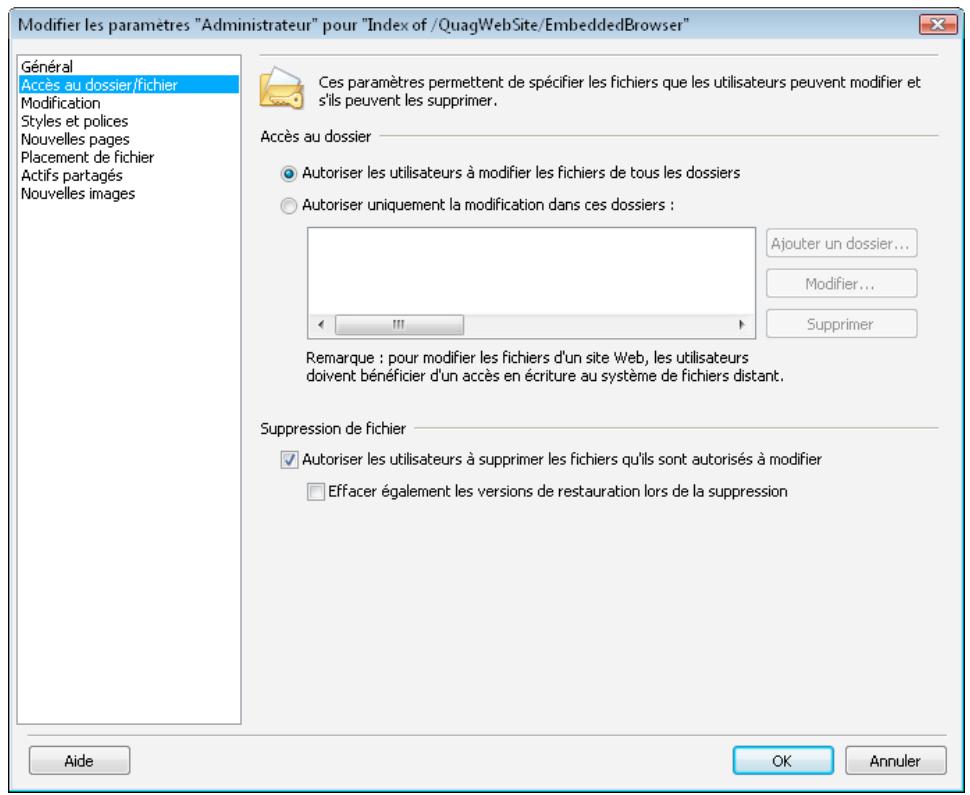 ADOBE CONTRIBUTE CS4 - Définition des paramètres d'accès aux dossiers et fichiers - 1
