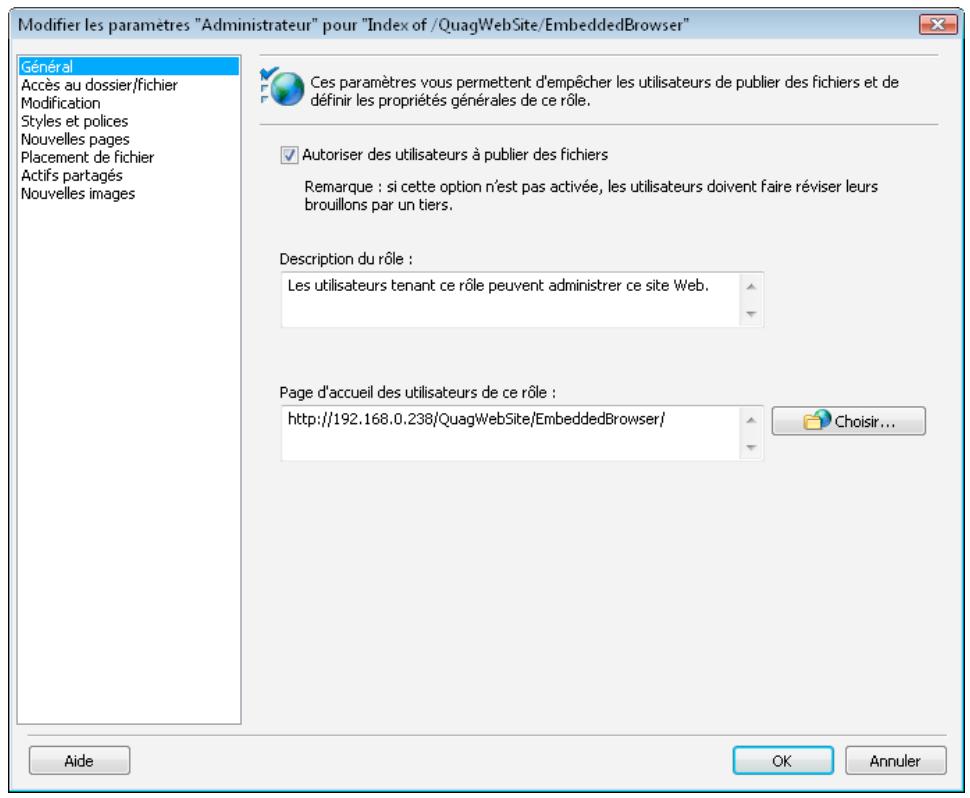 ADOBE CONTRIBUTE CS4 - Définition des paramètres de rôle généraux - 1