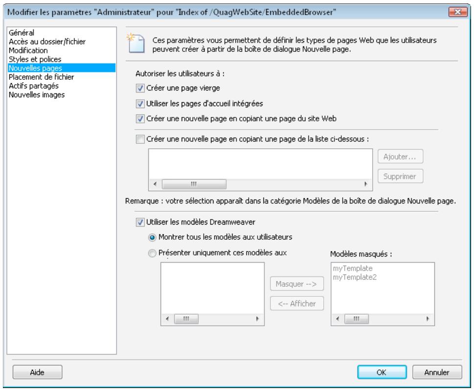 ADOBE CONTRIBUTE CS4 - Spécification de paramètres pour les nouvelles pages Web - 1