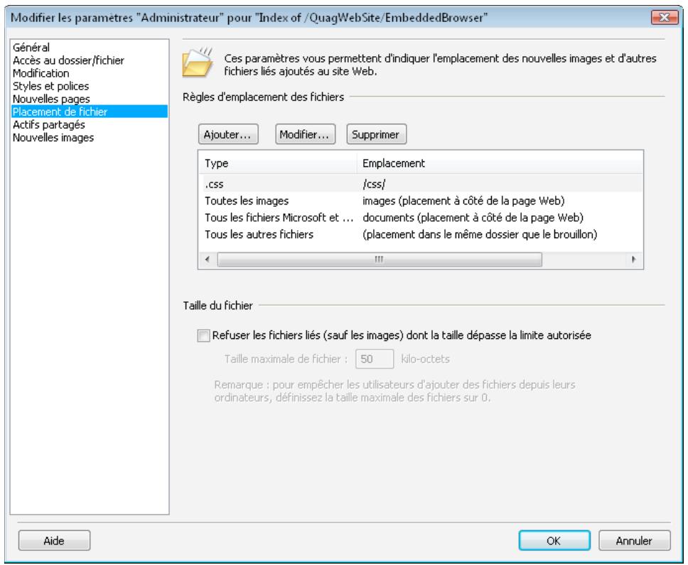 ADOBE CONTRIBUTE CS4 - Définition des paramètres de placement des fichiers - 1