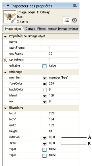 ADOBE DIRECTOR 11.5 - Faire pivoter ou incliner une image-objet avec l'Inspecteur des propriétés - 1
