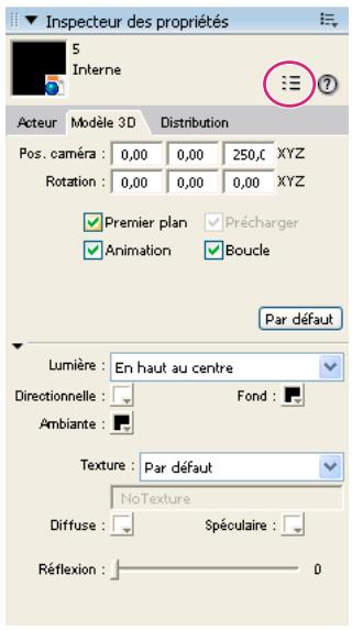 ADOBE DIRECTOR 11.5 - Utilisation de l'Inspecteur des propriétés pour la 3D - 1