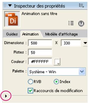ADOBE DIRECTOR 11.5 - Afficher un plus ou moins grand nombre d'informations dans l'Inspecteur des propriétés - 1