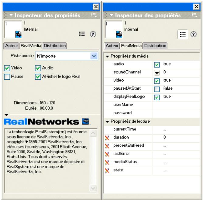 ADOBE DIRECTOR 11.5 - l'onglet RealMedia de l'Inspecteur des propriétés ; - 1