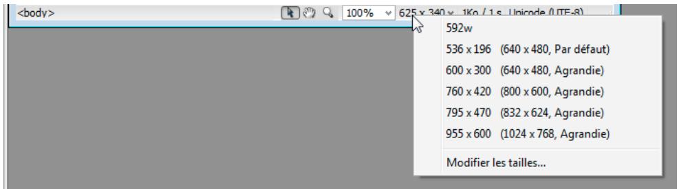 ADOBE DREAMWEAVER CS5.5 - Redimensionnement de la fenêtre de document selon une taille prédéterminée - 1
