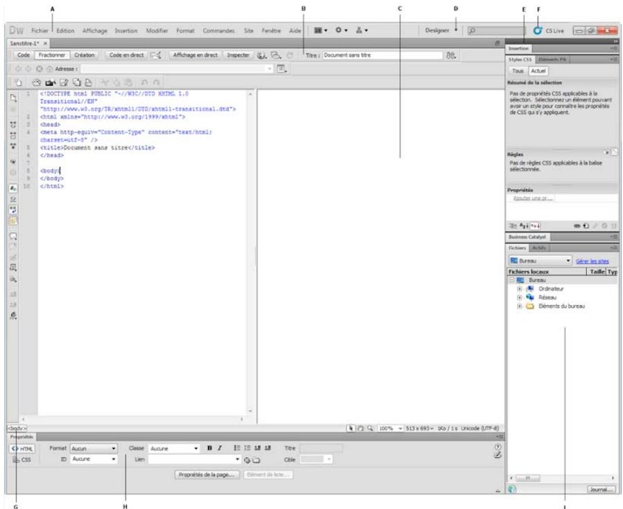 ADOBE DREAMWEAVER CS5.5 - Vue d'ensemble de la presentation de l'espace de travail - 1