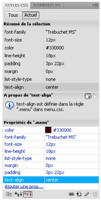 ADOBE DREAMWEAVER CS5.5 - Panneau Styles CSS en mode Actuel - 1