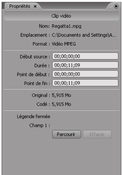 ADOBE ENCORE CS3 - Affichage des propriétés d'un clip - 2