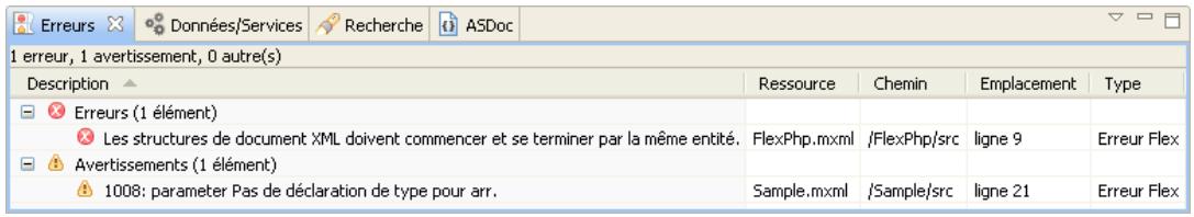 ADOBE FLASH BUILDER 4.5 - Affichage des erreurs de génération dans la vue Erreurs - 1