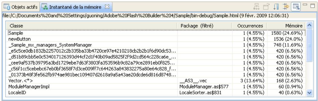 ADOBE FLASH BUILDER 4.5 - Création et affichage d'un instantané de la mémoire - 1