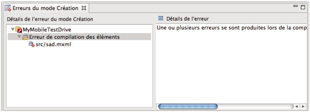 ADOBE FLASH BUILDER 4.5 - Vue Erreurs du mode Creation - 1