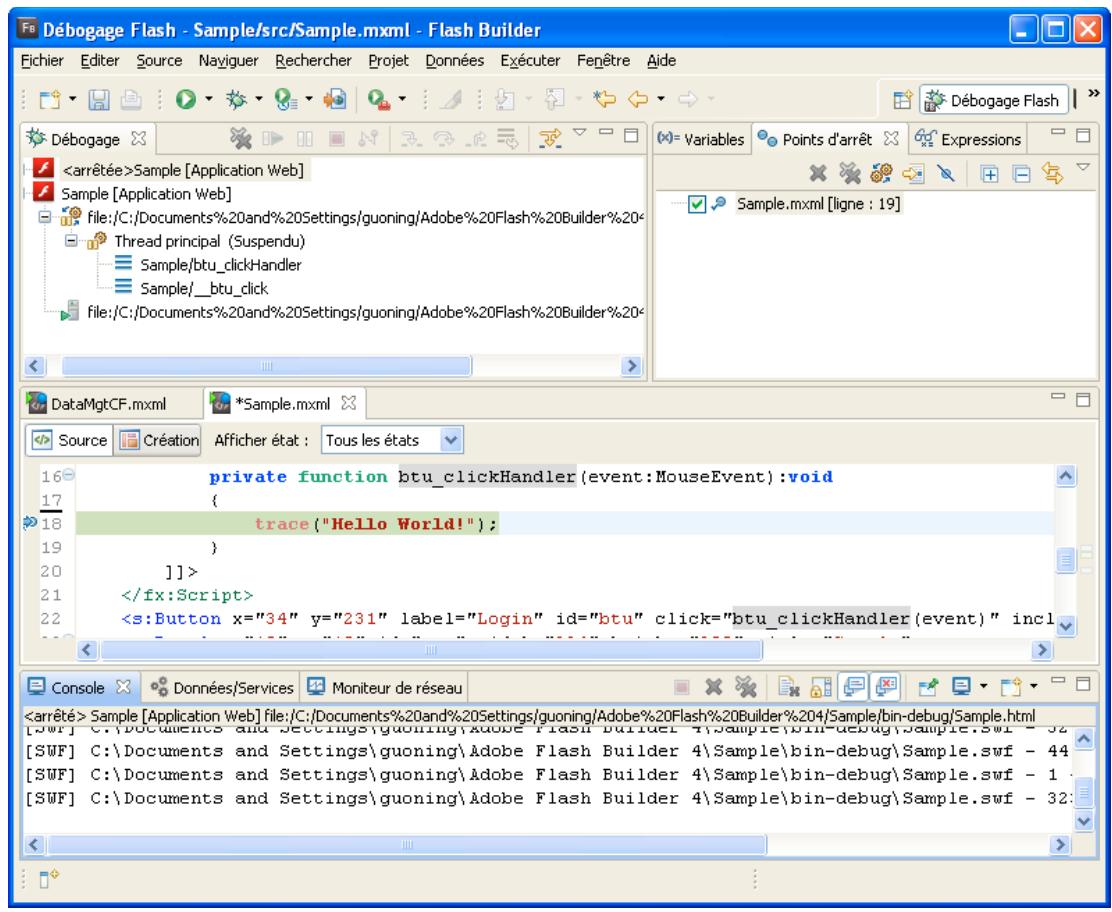 ADOBE FLASH BUILDER 4.5 - Perspective Débogage Flash - 1