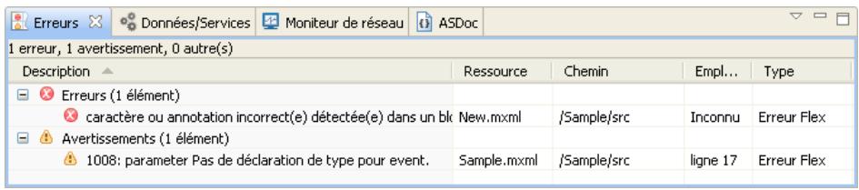 ADOBE FLASH BUILDER 4.5 - Vue Erreurs - 1