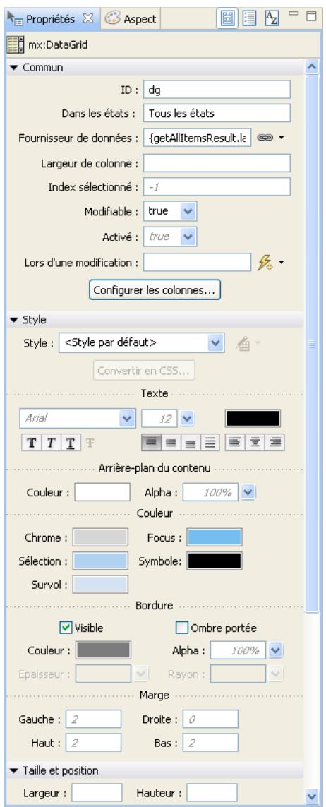 ADOBE FLASH BUILDER 4.5 - Définition des autres propriétés d'un composant - 1