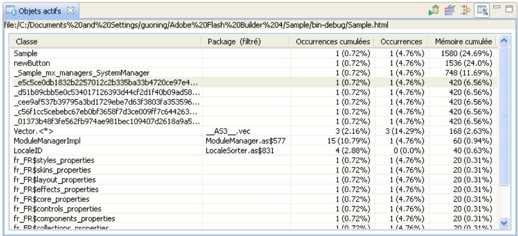 ADOBE FLASH BUILDER 4.5 - Affichage des informations dans la vue Objects actifs - 1