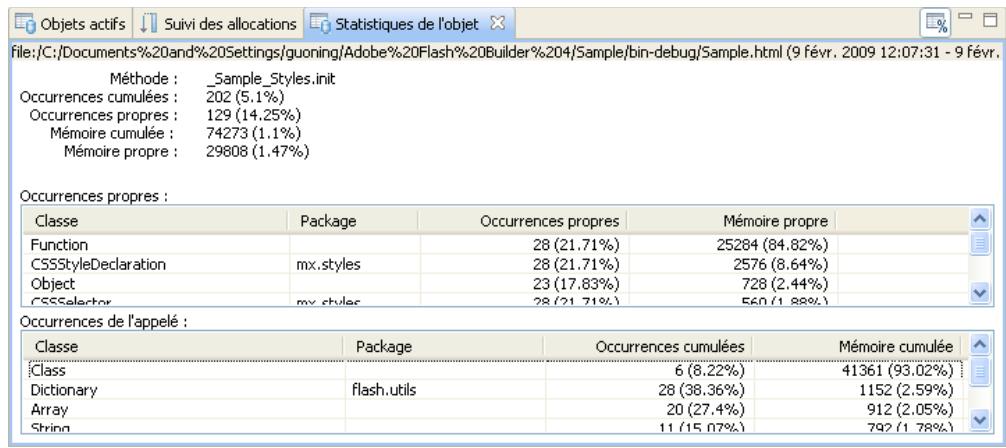 ADOBE FLASH BUILDER 4.5 - Vue Statistiques de l'objet - 1