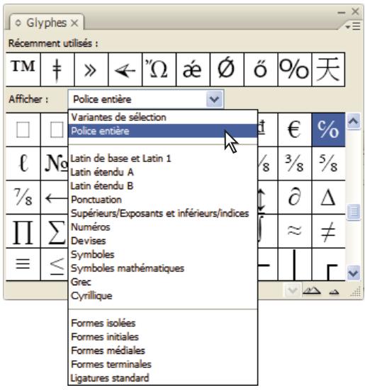 ADOBE INCOPY CS4 - Pour afficher les attributs de glyphes OpenType dans le panneau Glyphes - 1