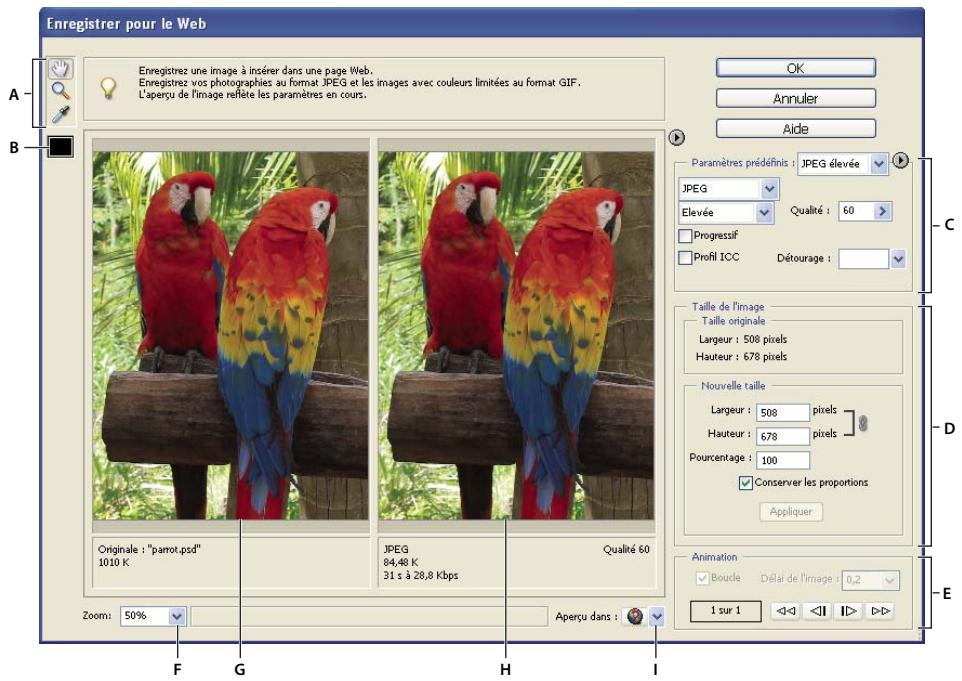 ADOBE PHOTOSHOP ELEMENTS 8 - Utilisation de la boîte de dialogue Enregistrer pour le Web - 1