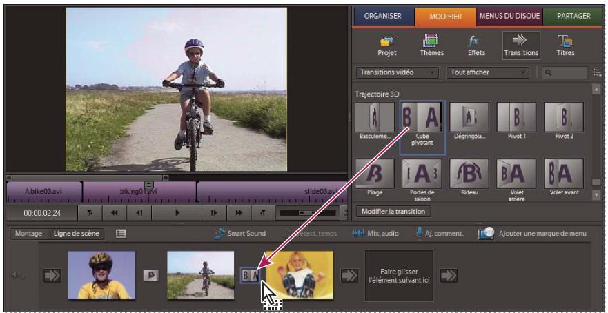 ADOBE PREMIERE ELEMENTS 7.0 - Application d'une transition à un côté dans la vue Ligne de scène - 1