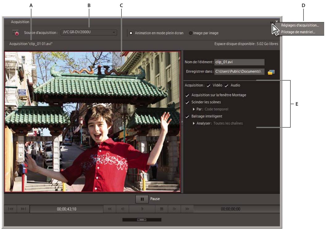 ADOBE PREMIERE ELEMENTS 7.0 - Présentation du panneau Acquisition - 1