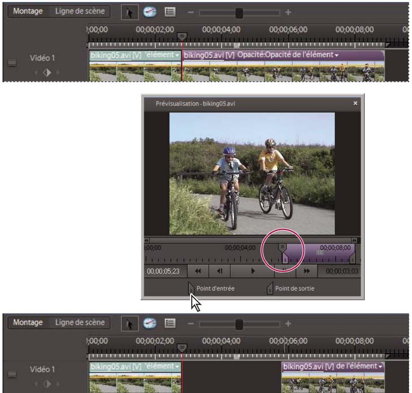 ADOBE PREMIERE ELEMENTS 7.0 - Suppression d/images au centre d'un élément dans le panneau Montage - 1
