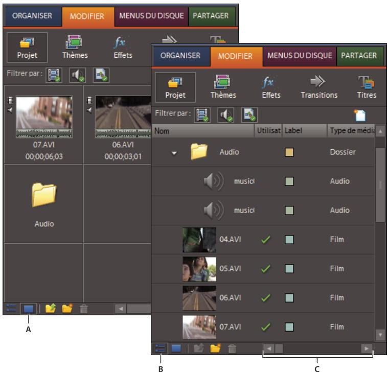 ADOBE PREMIERE ELEMENTS 7.0 - Affichage et organisation des objets dans le panneau Média - 1