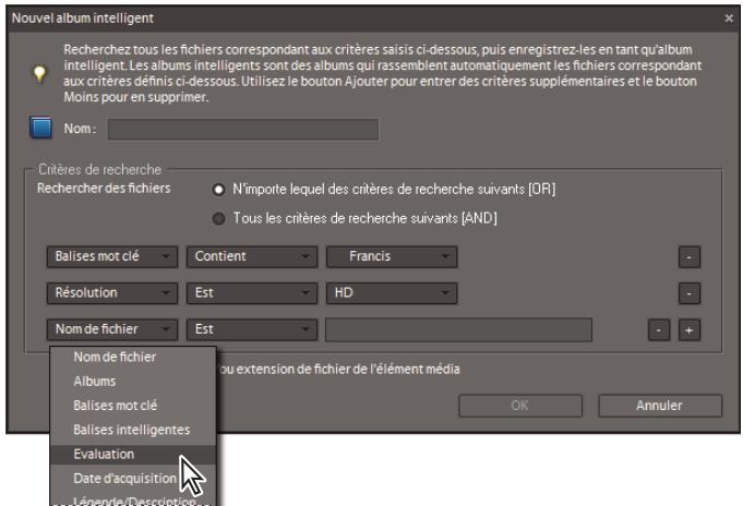 ADOBE PREMIERE ELEMENTS 7.0 - Création d'un album intelligent en sélectionnant des critères - 1