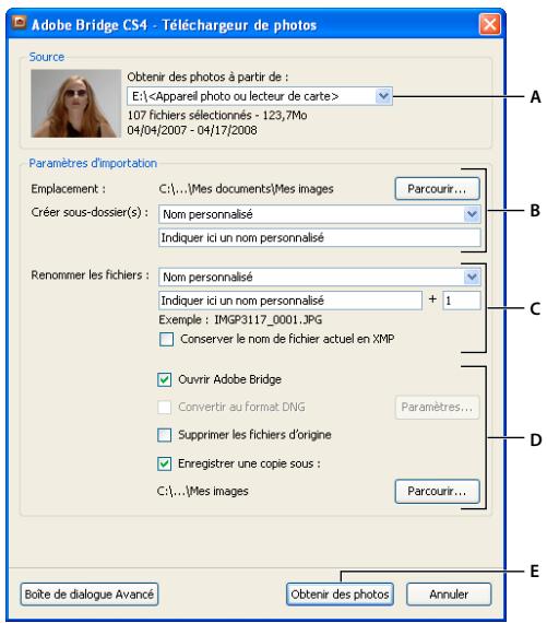 ADOBE VERSION CUE CS4 - Importer des photos à partir d'un apparéil photo numérique ou d'un lecteur de carte - 1