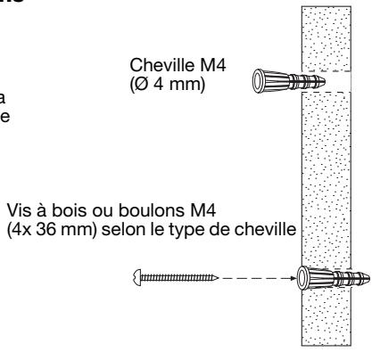 Cheville M4 (Ø 4 mm) Vis à bois ou boulons M4 (4x 36 mm) selon le type de cheville