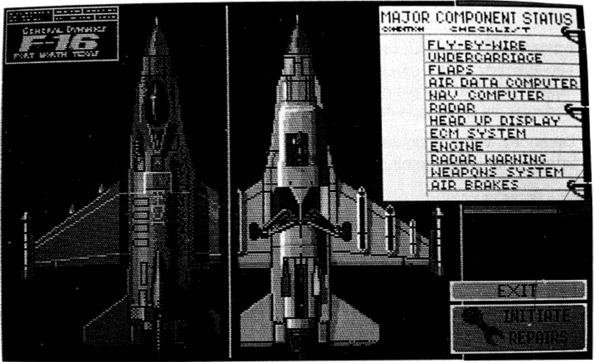 Éléments généraux F-16 Réservoir d'eau grasse État des composants principaux Vérifier la liste de contrôle Commande de vol électrique Train d'atterrissage Volets Calculateur de données aérodynamiques Calculateur de navigation Radar Affichage tête haute Système de contre-mesures électroniques Moteur…
