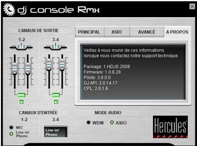 HERCULES DJ CONSOLE RMX - Onglet à propos : - 1