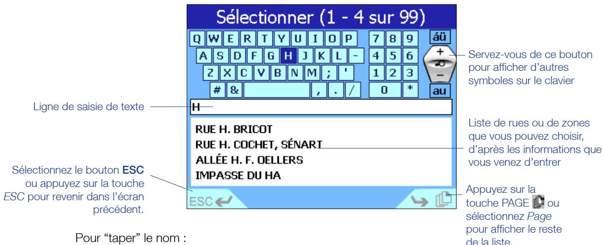 NAVMAN ICN 620 - Saisie de texte à l'aide du clavier à l'écran - 1