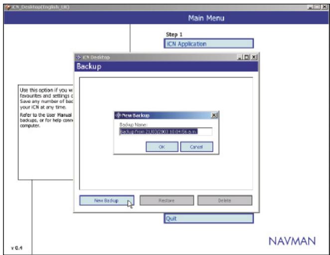 NAVMAN ICN 620 - Configuration du dispositif de sauvegarde - 1