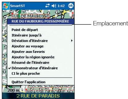 NAVMAN SMARTST - Menu contextuel de l'écran Carte - 1
