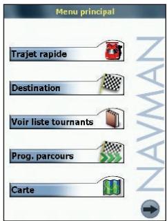 NAVMAN SMARTST - Ecran Menu principal - 1