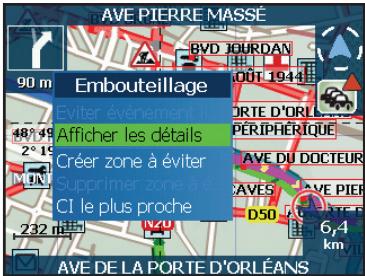 NAVMAN TM550-TRAFFIC-MODULE - Menu contextuel des événements liés à la circulation - 1