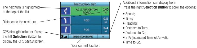 NAVMAN ICN330 - Instruction List Screen - 1