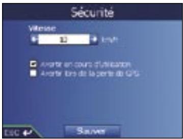 NAVMAN ICN530 - Préférences d'alarmes - Vitesse et signaux GPS - 1