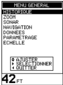 NAVMAN FISH 4331 - Ecran MENU GENERAL - 1