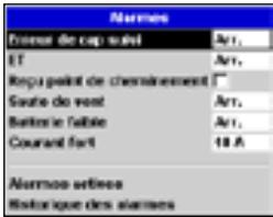NAVMAN G-PILOT 3380 - 6-5 Paramétrage > alarmes - 1