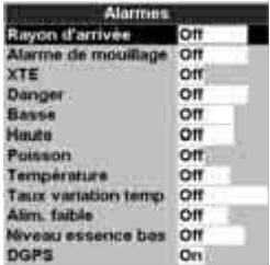 NAVMAN TRACKFISH 6600 - 15-8 Paramétrage > Alarms - 1