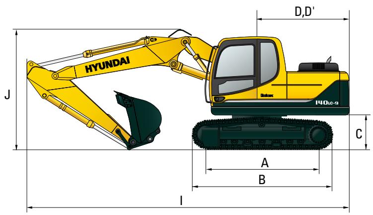 HYUNDAI R140-9 - Dimensions et rayon d'action - 1