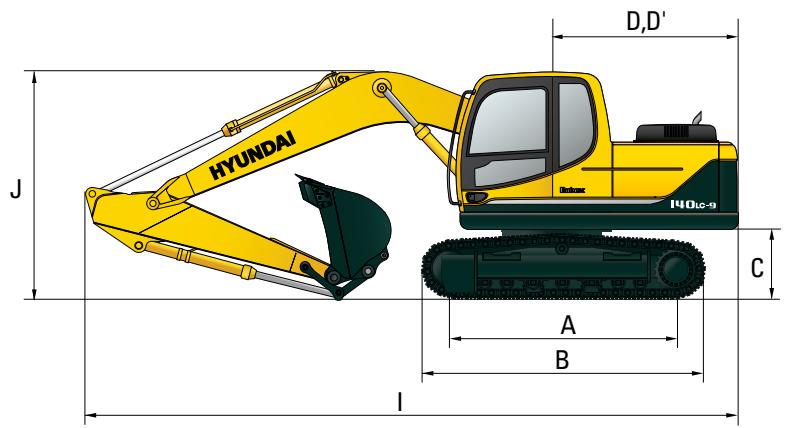 HYUNDAI R140-9 - Dimensions et rayon d'action - 1